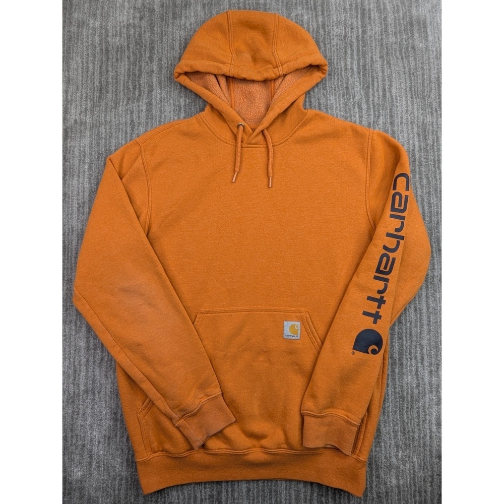 Carhartt Hoodie Men's Small Loose Fit Orange Fleece Hooded Pullover Workwear